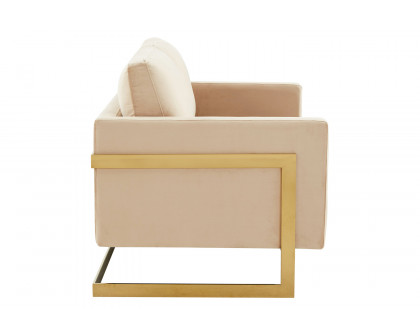 LeisureMod Lincoln Velvet Loveseat with Gold Frame - Beige