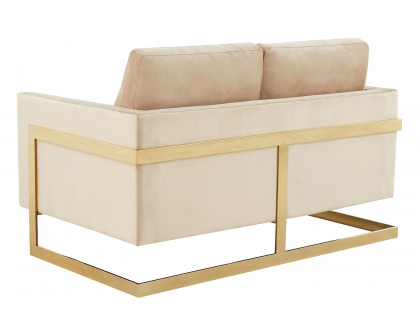 LeisureMod Lincoln Velvet Loveseat with Gold Frame - Beige