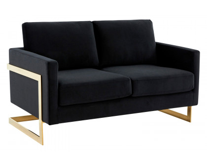 LeisureMod Lincoln Velvet Loveseat with Gold Frame