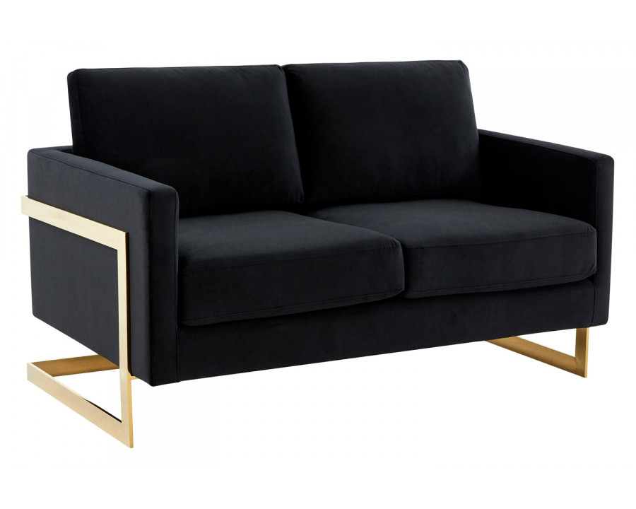 LeisureMod Lincoln Velvet Loveseat with Gold Frame - Midnight Black