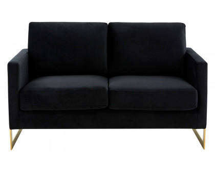 LeisureMod Lincoln Velvet Loveseat with Gold Frame - Midnight Black