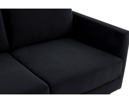 LeisureMod Lincoln Velvet Loveseat with Gold Frame - Midnight Black