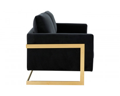 LeisureMod Lincoln Velvet Loveseat with Gold Frame - Midnight Black