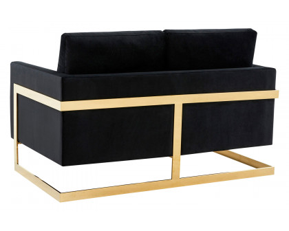 LeisureMod Lincoln Velvet Loveseat with Gold Frame - Midnight Black