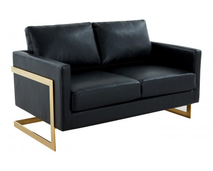 LeisureMod Lincoln Velvet Loveseat with Gold Frame