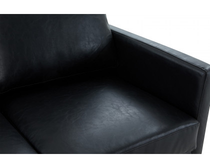 LeisureMod Lincoln Leather Loveseat with Gold Frame - Black