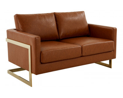 LeisureMod Lincoln Velvet Loveseat with Gold Frame