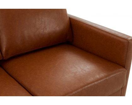 LeisureMod Lincoln Leather Loveseat with Gold Frame - Cognac/Tan