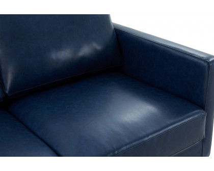 LeisureMod Lincoln Leather Loveseat with Gold Frame - Navy Blue