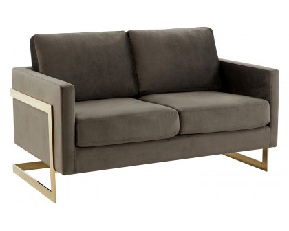 LeisureMod Lincoln Velvet Loveseat with Gold Frame