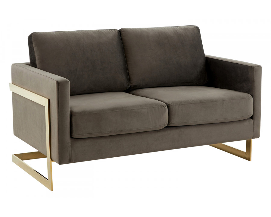 LeisureMod Lincoln Velvet Loveseat with Gold Frame - Dark Gray