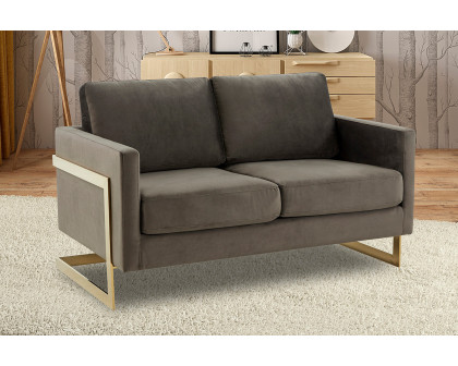 LeisureMod Lincoln Velvet Loveseat with Gold Frame - Dark Gray