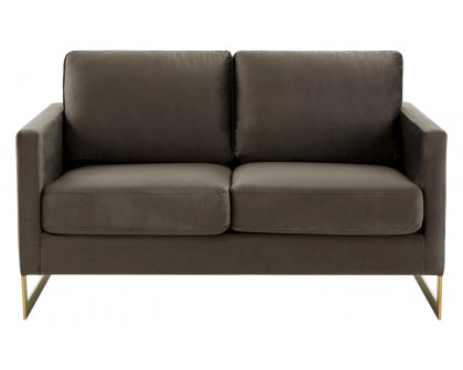 LeisureMod Lincoln Velvet Loveseat with Gold Frame - Dark Gray