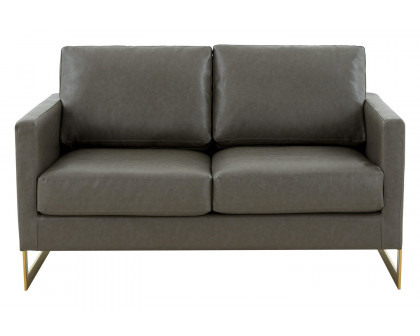 LeisureMod Lincoln Leather Loveseat with Gold Frame - Gray