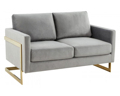 LeisureMod Lincoln Velvet Loveseat with Gold Frame