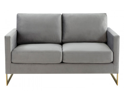 LeisureMod Lincoln Velvet Loveseat with Gold Frame - Light Gray