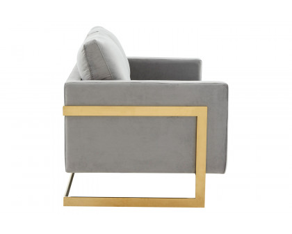 LeisureMod Lincoln Velvet Loveseat with Gold Frame - Light Gray