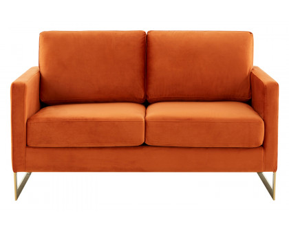 LeisureMod Lincoln Velvet Loveseat with Gold Frame - Orange/Marmalade