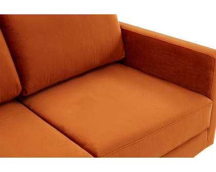 LeisureMod Lincoln Velvet Loveseat with Gold Frame - Orange/Marmalade