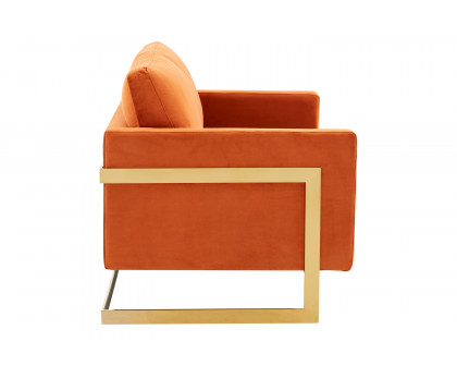 LeisureMod Lincoln Velvet Loveseat with Gold Frame - Orange/Marmalade