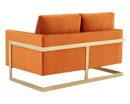 LeisureMod Lincoln Velvet Loveseat with Gold Frame - Orange/Marmalade