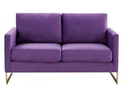 LeisureMod Lincoln Velvet Loveseat with Gold Frame - Purple