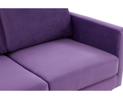 LeisureMod Lincoln Velvet Loveseat with Gold Frame - Purple