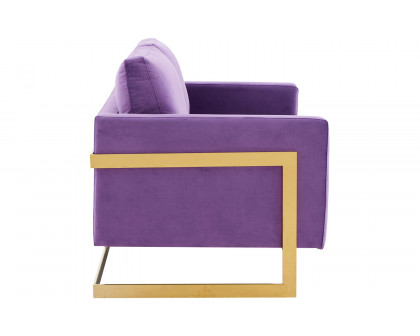 LeisureMod Lincoln Velvet Loveseat with Gold Frame - Purple