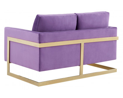 LeisureMod Lincoln Velvet Loveseat with Gold Frame - Purple