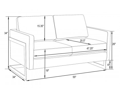 LeisureMod Lincoln Leather Loveseat with Gold Frame - White