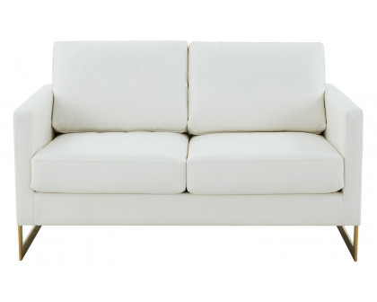 LeisureMod Lincoln Leather Loveseat with Gold Frame - White