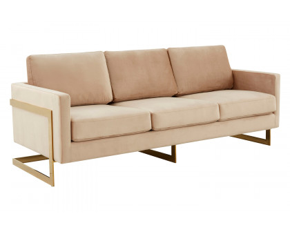 LeisureMod Lincoln Velvet Sofa with Gold Frame - Beige