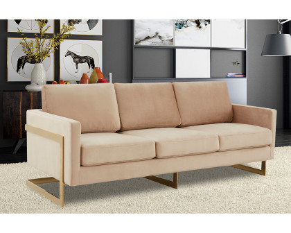 LeisureMod Lincoln Velvet Sofa with Gold Frame