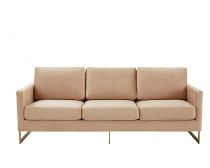 LeisureMod Lincoln Velvet Sofa with Gold Frame - Beige