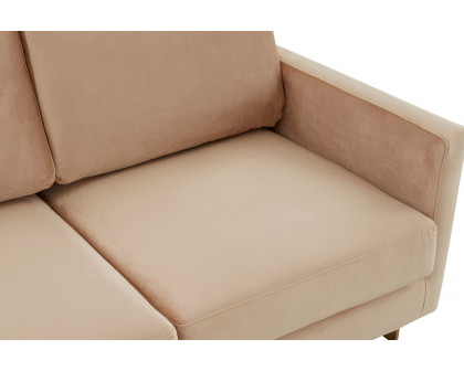 LeisureMod Lincoln Velvet Sofa with Gold Frame - Beige