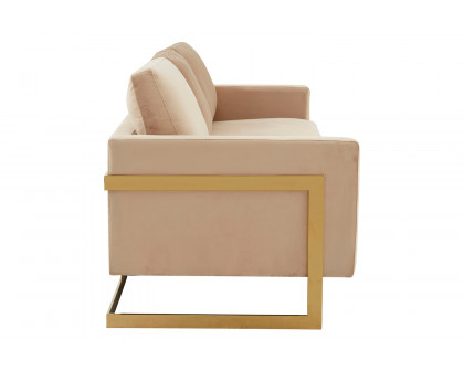 LeisureMod Lincoln Velvet Sofa with Gold Frame - Beige