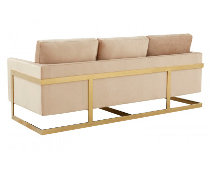 LeisureMod Lincoln Velvet Sofa with Gold Frame - Beige