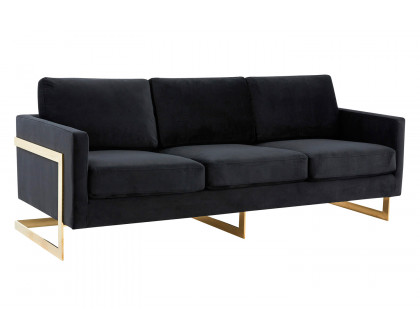 LeisureMod Lincoln Velvet Sofa with Gold Frame