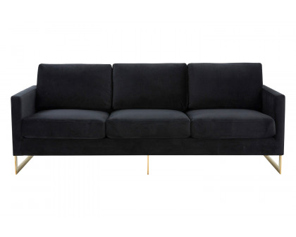 LeisureMod Lincoln Velvet Sofa with Gold Frame - Midnight Black