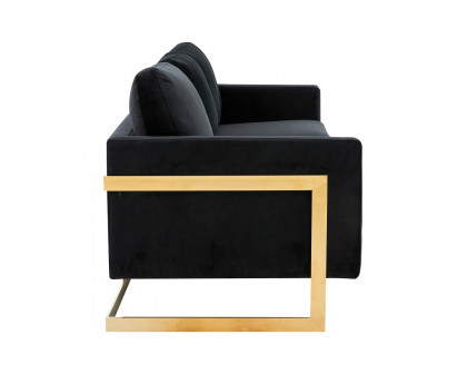 LeisureMod Lincoln Velvet Sofa with Gold Frame - Midnight Black