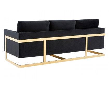 LeisureMod Lincoln Velvet Sofa with Gold Frame - Midnight Black