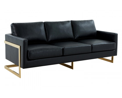 LeisureMod Lincoln Velvet Sofa with Gold Frame