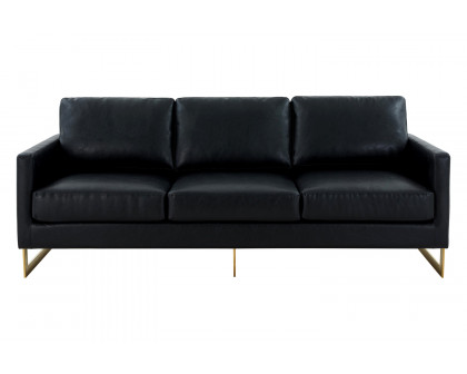 LeisureMod Lincoln Leather Sofa with Gold Frame - Black