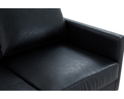 LeisureMod Lincoln Leather Sofa with Gold Frame - Black