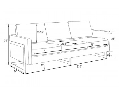 LeisureMod Lincoln Leather Sofa with Gold Frame - Cognac/Tan