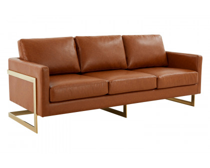 LeisureMod Lincoln Velvet Sofa with Gold Frame