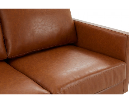 LeisureMod Lincoln Leather Sofa with Gold Frame - Cognac/Tan