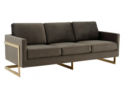 LeisureMod Lincoln Velvet Sofa with Gold Frame