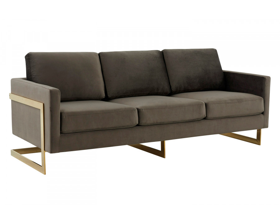 LeisureMod Lincoln Velvet Sofa with Gold Frame - Dark Gray