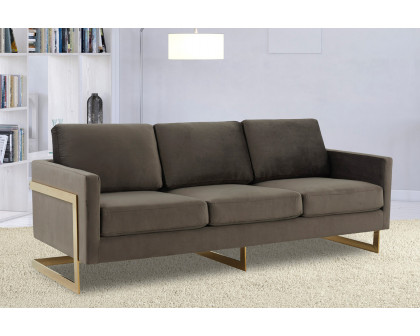 LeisureMod Lincoln Velvet Sofa with Gold Frame - Dark Gray